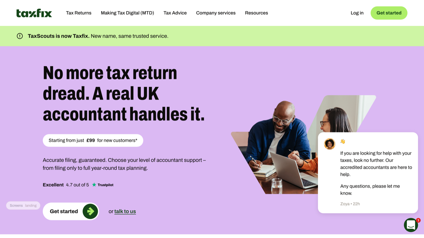 First screen of the interactive prototype: the Taxfix marketing page